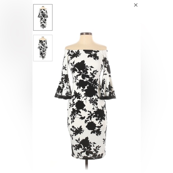 Off the shoulders beautiful white with black floral dress - Picture 1 of 5